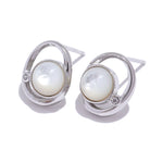 Yhpup moda pedra natural opala concha cz redondo oco brincos para mulheres s925 prata esterlina requintado chique jóias