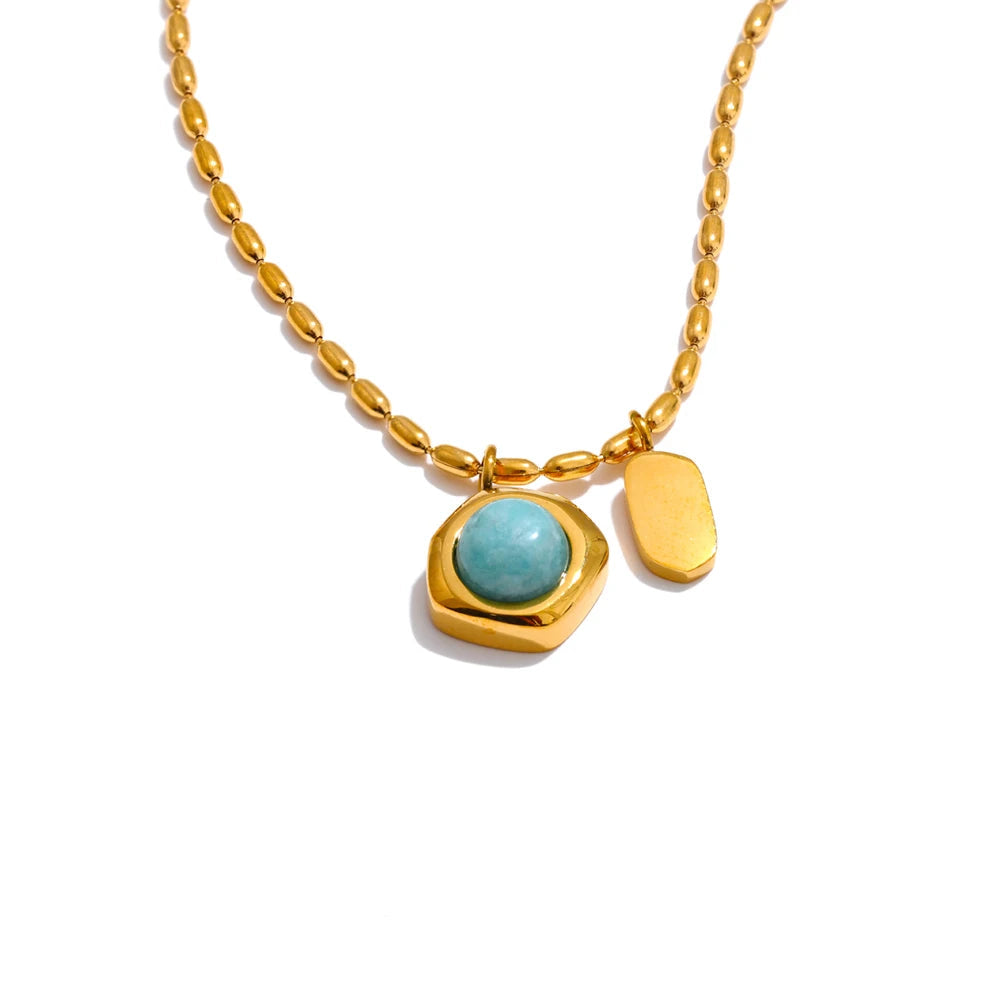 Yhpup 2025 aço inoxidável natural amazonita pedra pingente colar estilo coreano requintado moda jóias presente à prova dwaterproof água