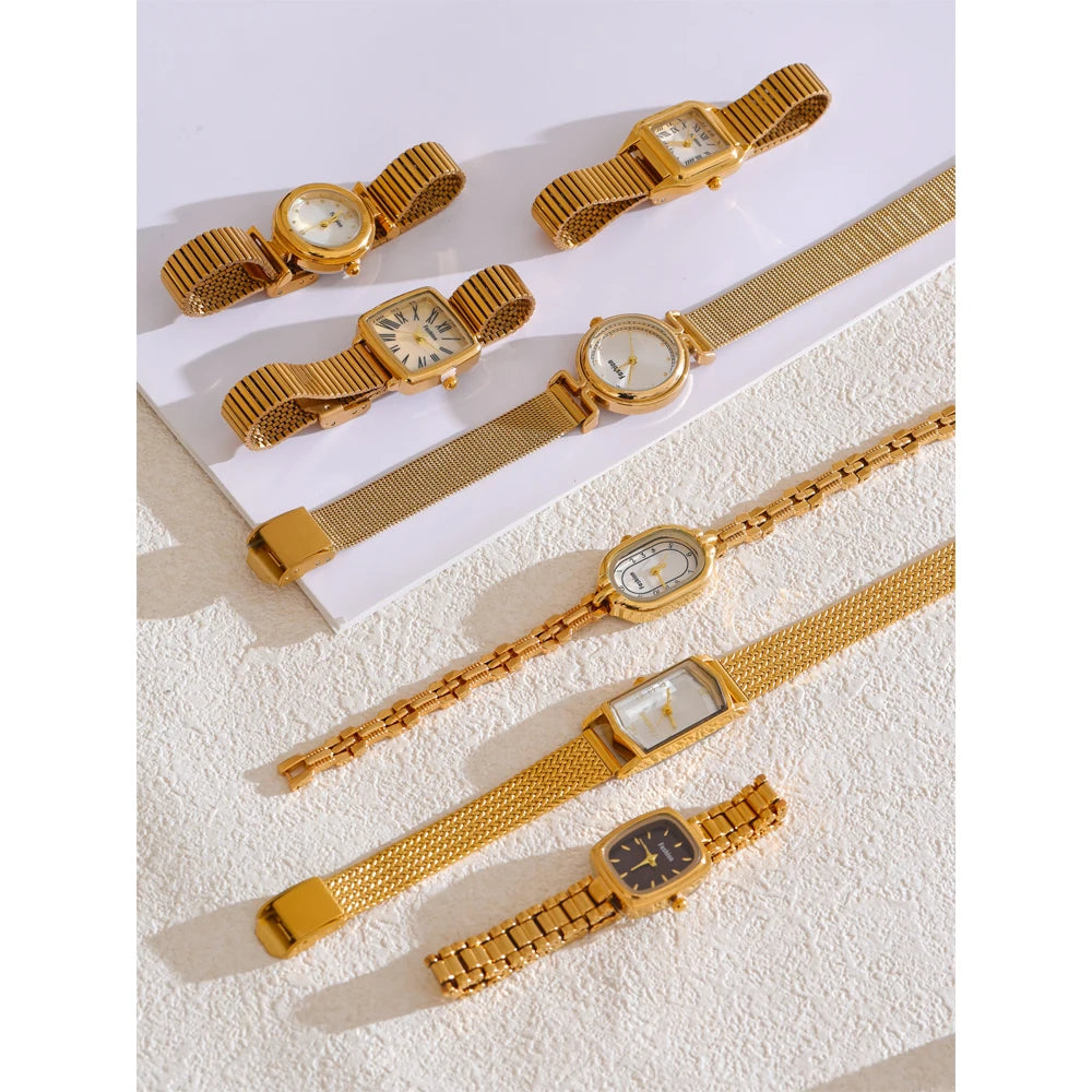 Yhpup Moda Relógio Lades' de Aço Inoxidável com Movimento Japão À Prova D 'Água Polido Brilhante 18K Ouro PVD Banhado Acessórios de Jóias