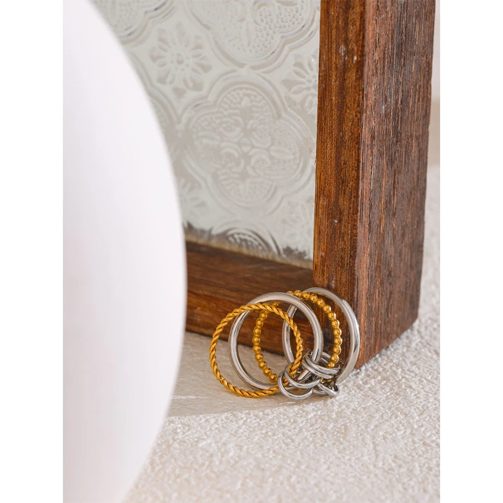 Yhpup 678 # Anel de empilhamento de quatro dedos de metal de aço inoxidável distintivo charme à prova d'água acessórios de joias incomuns da moda