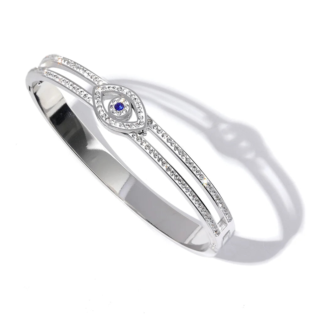 Yhpup 60mm zircônia cúbica olho aço inoxidável moda pulseira 18k banhado a ouro declaração turquia na moda charme jóias presente