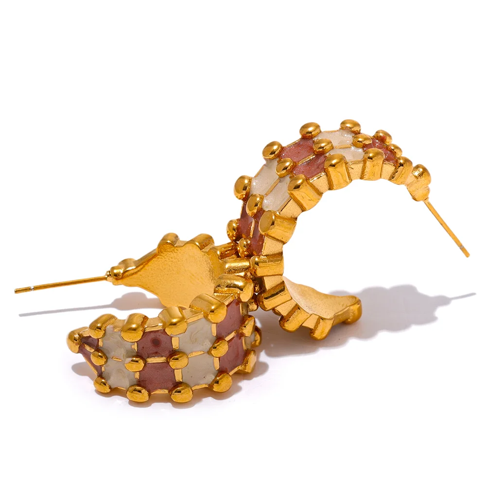 Yhpup moda esmalte aço inoxidável c-forma geométrica incomum brincos cor de ouro charme metal versátil jóias bijoux femme