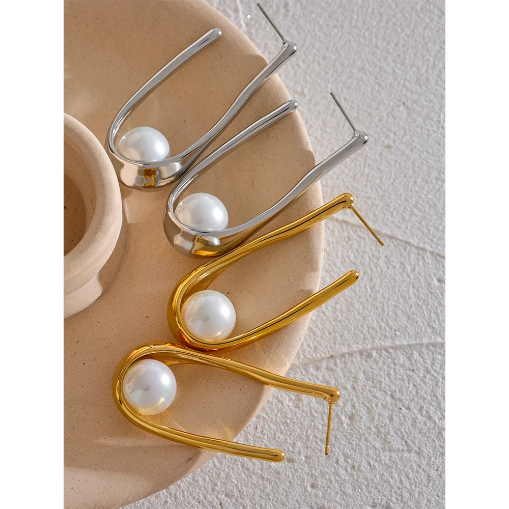 Yhpup minimalista de aço inoxidável redondo imitação de pérolas geométricas huggie brincos ouro prata cor antialérgico jóias presente