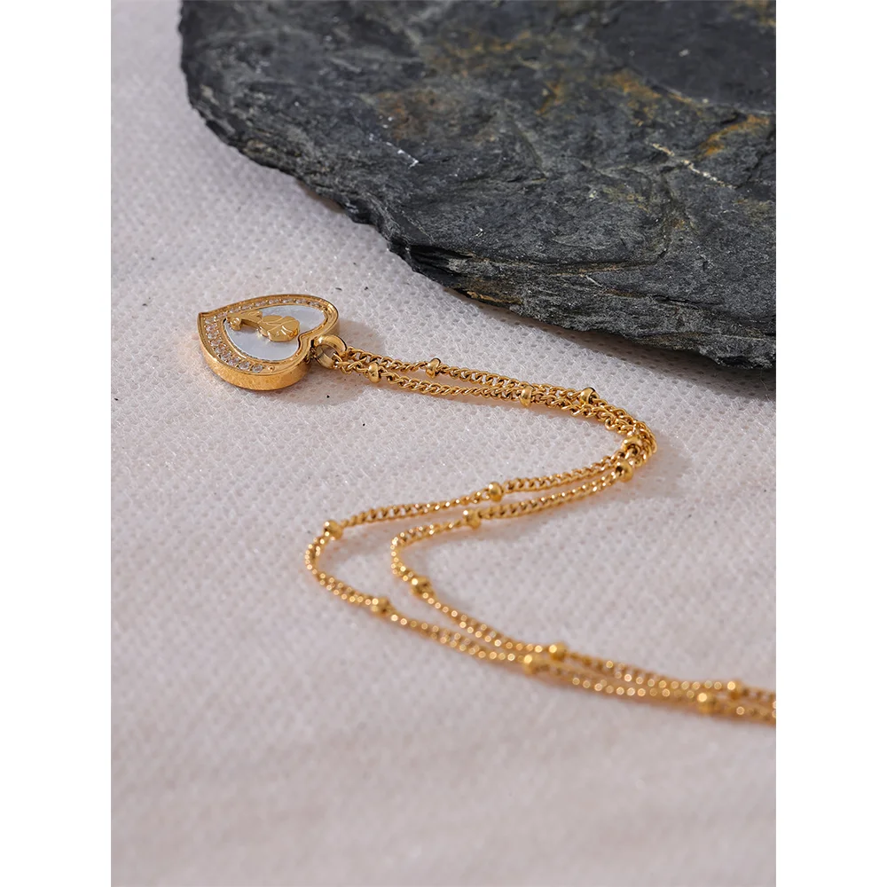 Yhpup na moda concha natural cz aço inoxidável coração flor pingente colar para mulheres coreano cor de ouro jóias à prova dwaterproof água