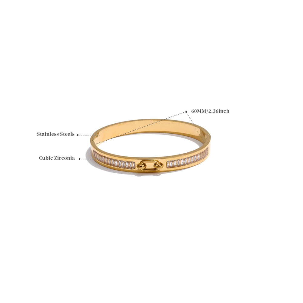 Yhpup pulseira redonda de zircônia de alta qualidade, joias exclusivas de aço inoxidável chique, presente à prova d'água