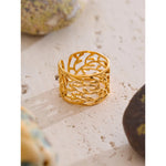 Yhpup distintivo aço inoxidável metal charme folha aberta manguito anel elegante popular ouro pvd banhado dedo jóias recomendar