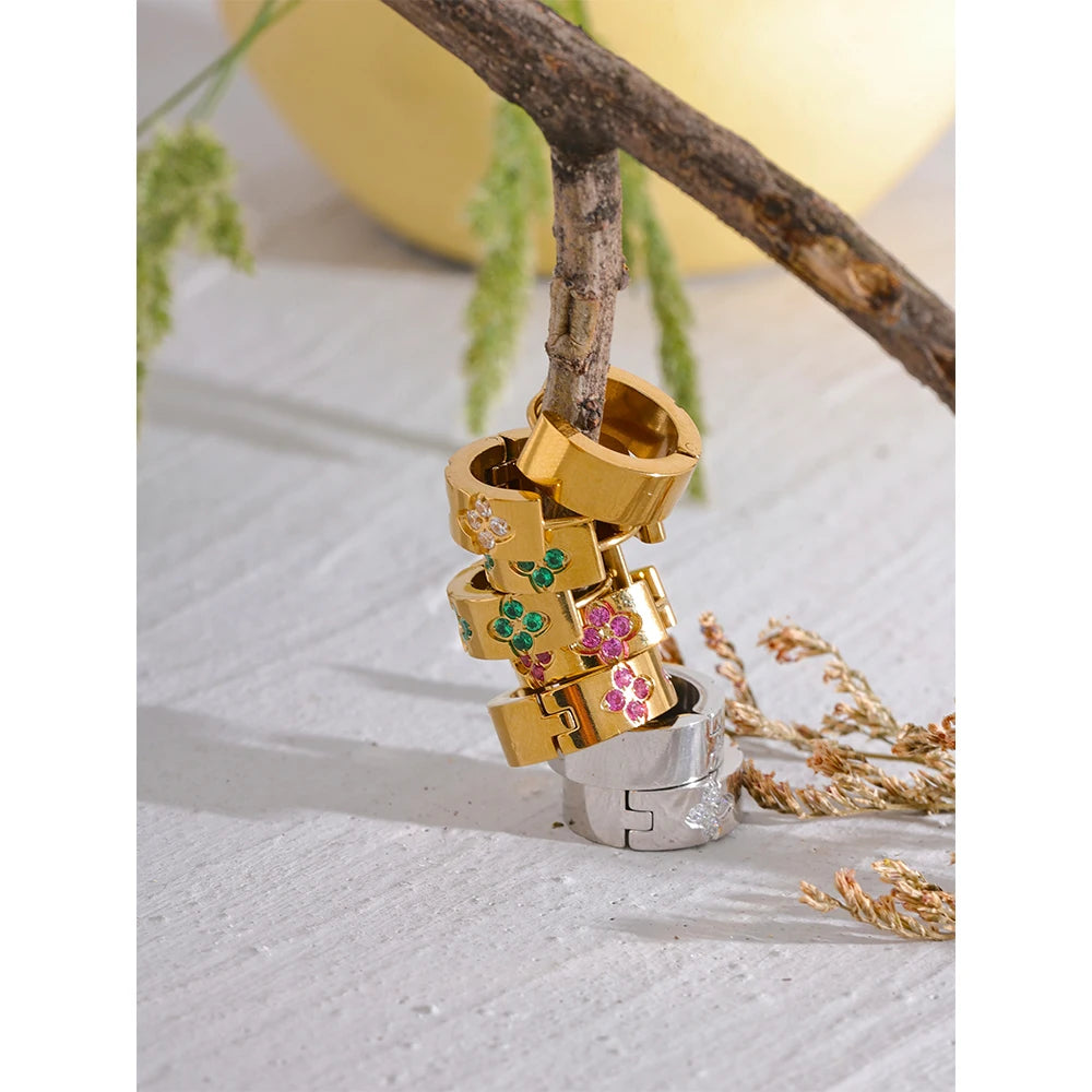 Yhpup requintado rosa verde branco zircônia cúbica aço inoxidável redondo chique brincos de argola feminino alta qualidade jóias à prova dwaterproof água