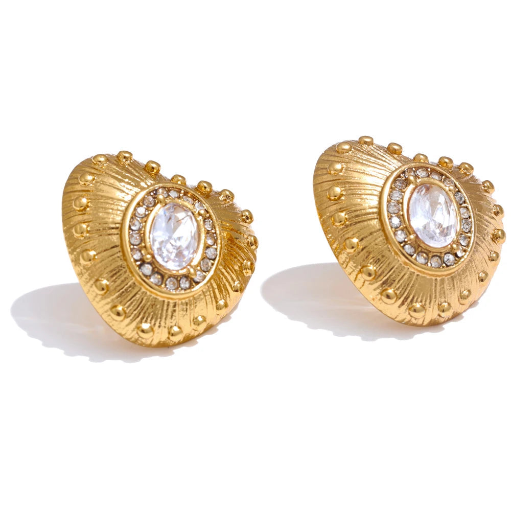 Yhpup 316L aço inoxidável zircônia cúbica coração amor brincos dourados para mulheres joias diárias de metal resistente a manchas