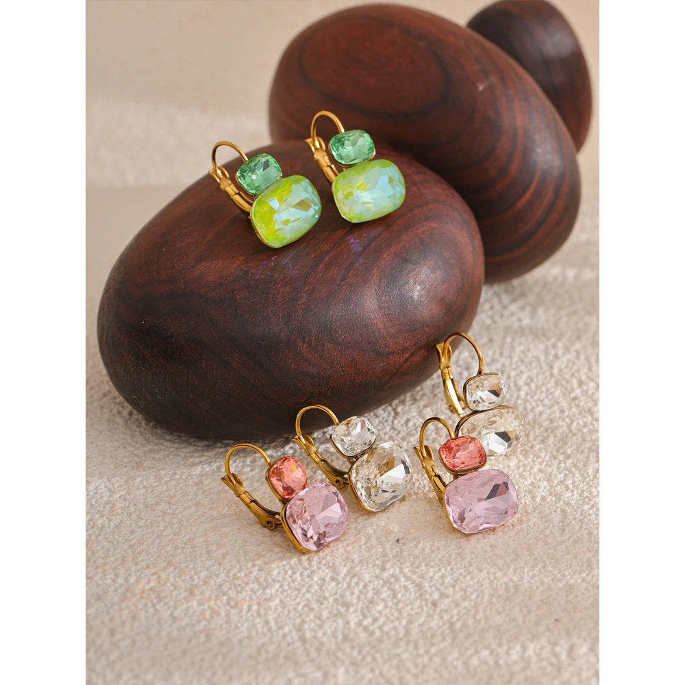 Yhpup moda cristal doce brincos aros franceses na moda branco verde rosa y2k joias de verão para mulheres 18k banhado a pvd