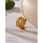 Yhpup Anel largo geométrico dourado de metal banhado a PVD 18K em aço inoxidável na moda cor dourada joias de declaração