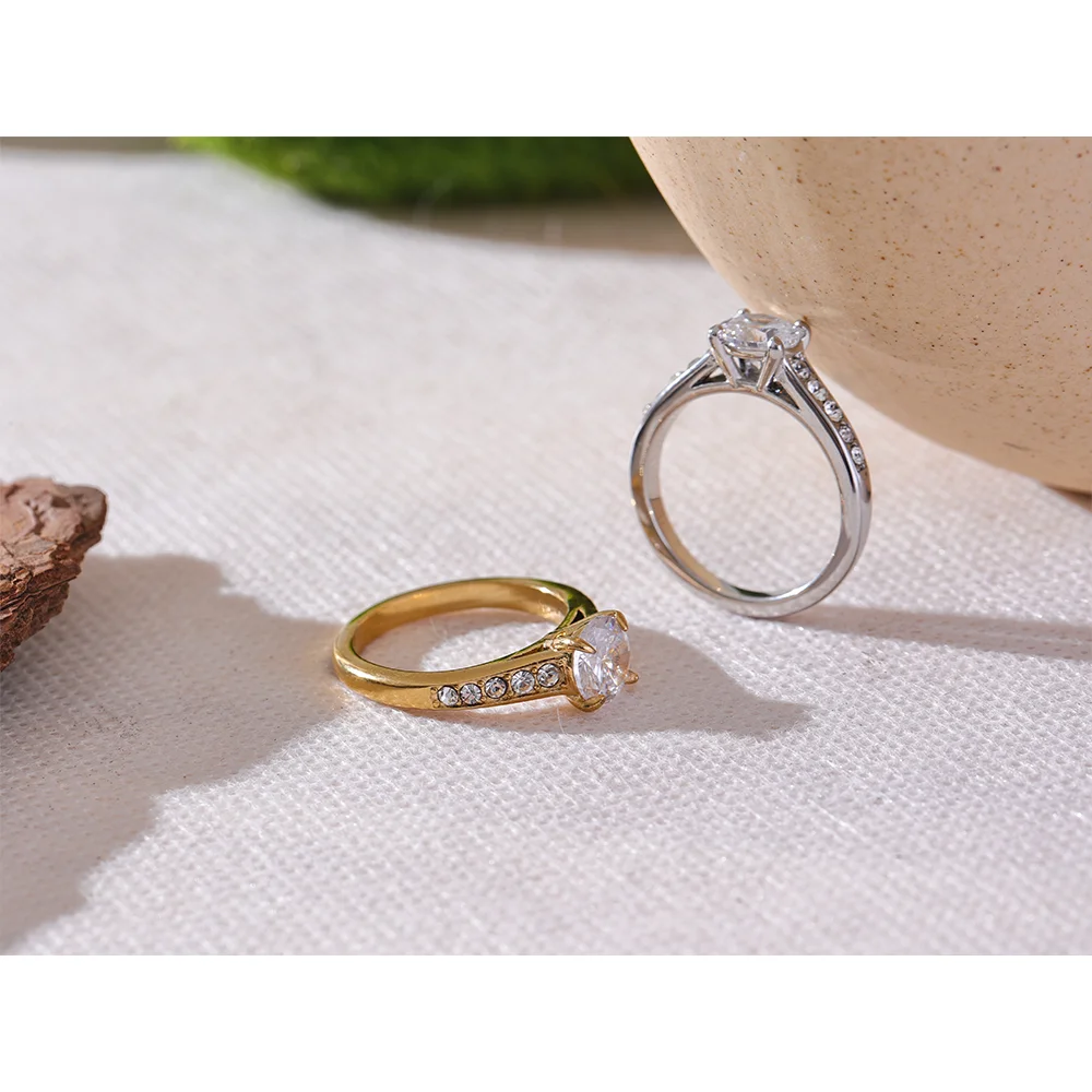 Yhpup 6789 aaa brilhante zircônia cúbica noivado anel de casamento para mulheres moda aço inoxidável premium clássico jóias 2024 presente