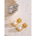 Yhpup elegância imitação de pérolas brincos quadrados anti alérgicos aço inoxidável atraente popular coreano jóias presente