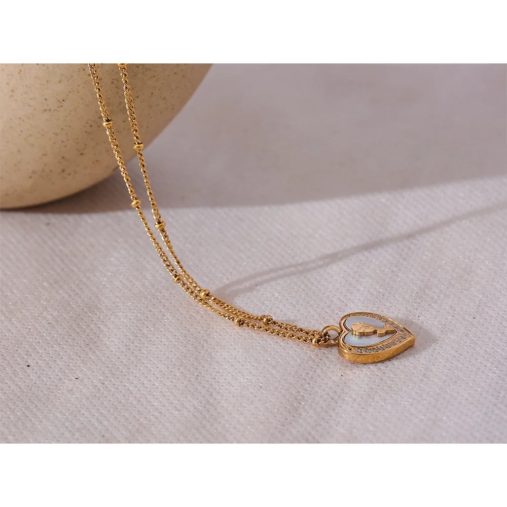 Yhpup na moda concha natural cz aço inoxidável coração flor pingente colar para mulheres coreano cor de ouro jóias à prova dwaterproof água