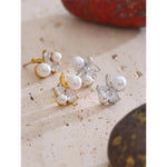 Yhpup suave pérola bling zircônia cúbica flor delicado brincos mancha resistente aço inoxidável chique doce jóias presente