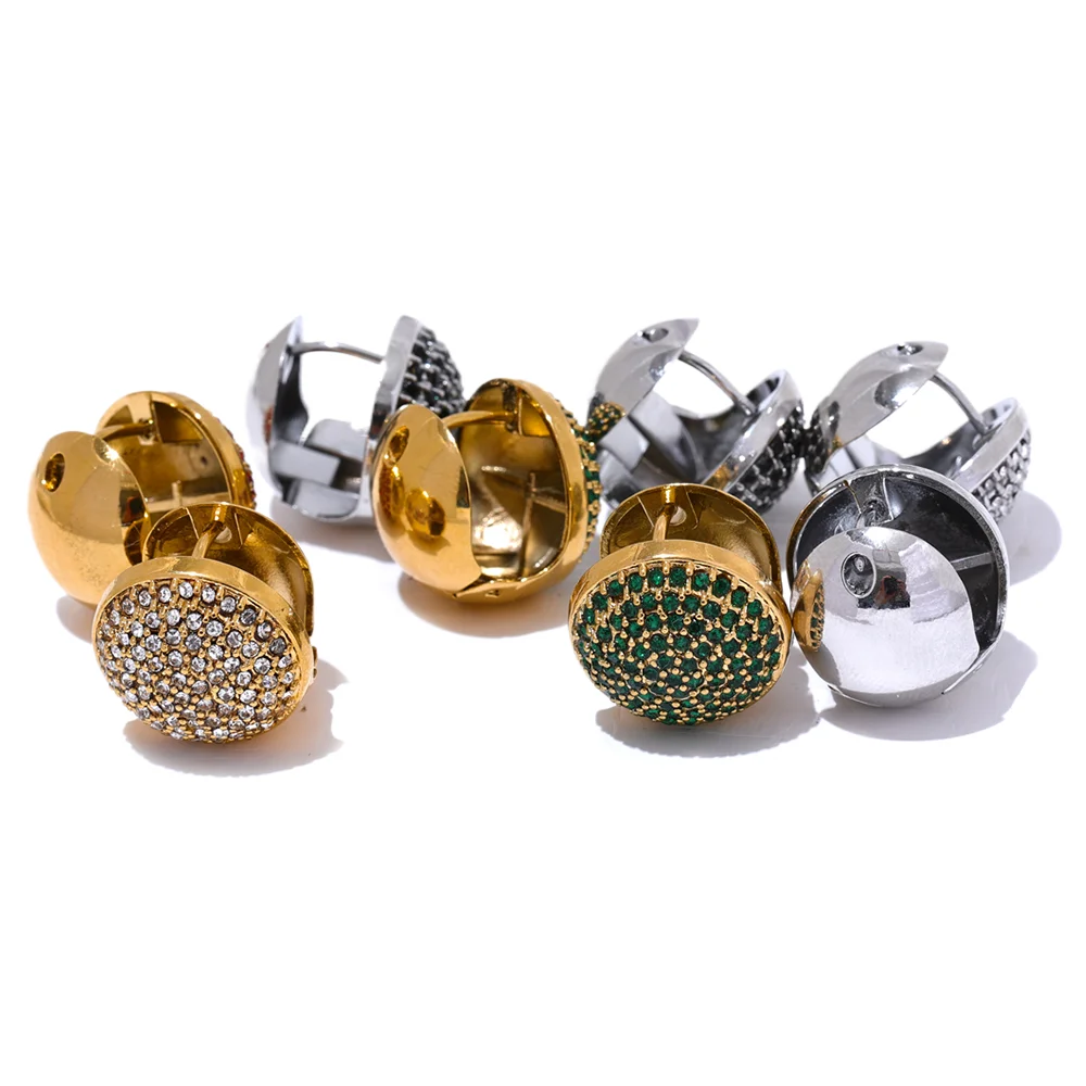 Yhpup luxo bling multi cor zircônia cúbica aço inoxidável redondo oco brincos de argola para mulheres à prova dwaterproof água moda jóias