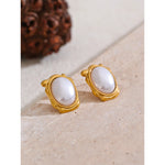 Yhpup elegante pérolas simuladas redondas brincos diários para mulheres 18k banhado a ouro aço inoxidável joias vintage novas