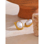 Yhpup elegante pérolas simuladas redondas brincos diários para mulheres 18k banhado a ouro aço inoxidável joias vintage novas