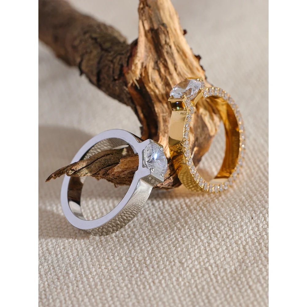 Yhpup luxo bling aaa zircônia cúbica aço inoxidável moda anel de casamento feminino alta qualidade requintado aniversário jóias presente