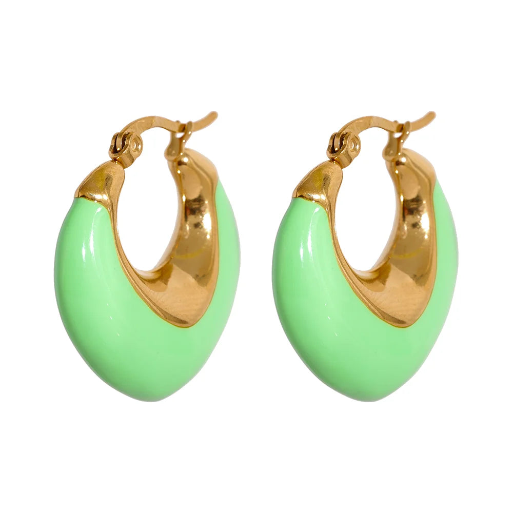 Yhpup multicolorido esmalte de aço inoxidável geométrico grosso brincos de argola feminino elegante metal à prova d'água joias para festa de verão