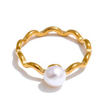 Yhpup 6789 # Anel ajustável de pérola natural de alta qualidade, moda requintada, banhado a ouro 18k, aço inoxidável, joia exclusiva, presente