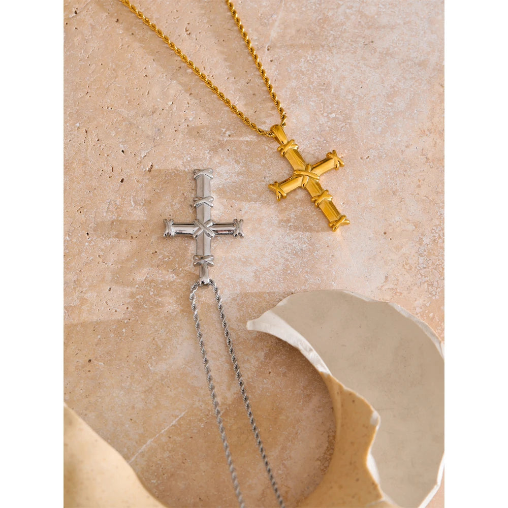Yhpup 316l aço inoxidável cruz clássico colar pingente ouro & platina pvd banhado colar personalizado jóias novo