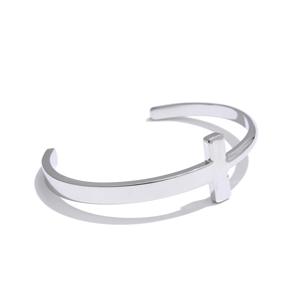 Yhpup 55mm 2025 pulseira de punho cruzado de aço inoxidável brilhante banhado a PVD polido acessórios de joias de pulso aberto