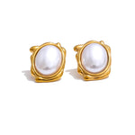 Yhpup elegante pérolas simuladas redondas brincos diários para mulheres 18k banhado a ouro aço inoxidável joias vintage novas