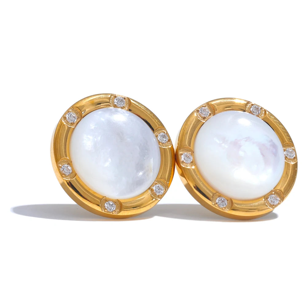 Yhpup alta qualidade moda concha natural zircônia brincos evitar alergia metal dourado premium jóias diárias à prova dwaterproof água