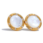 Yhpup alta qualidade moda concha natural zircônia brincos evitar alergia metal dourado premium jóias diárias à prova dwaterproof água