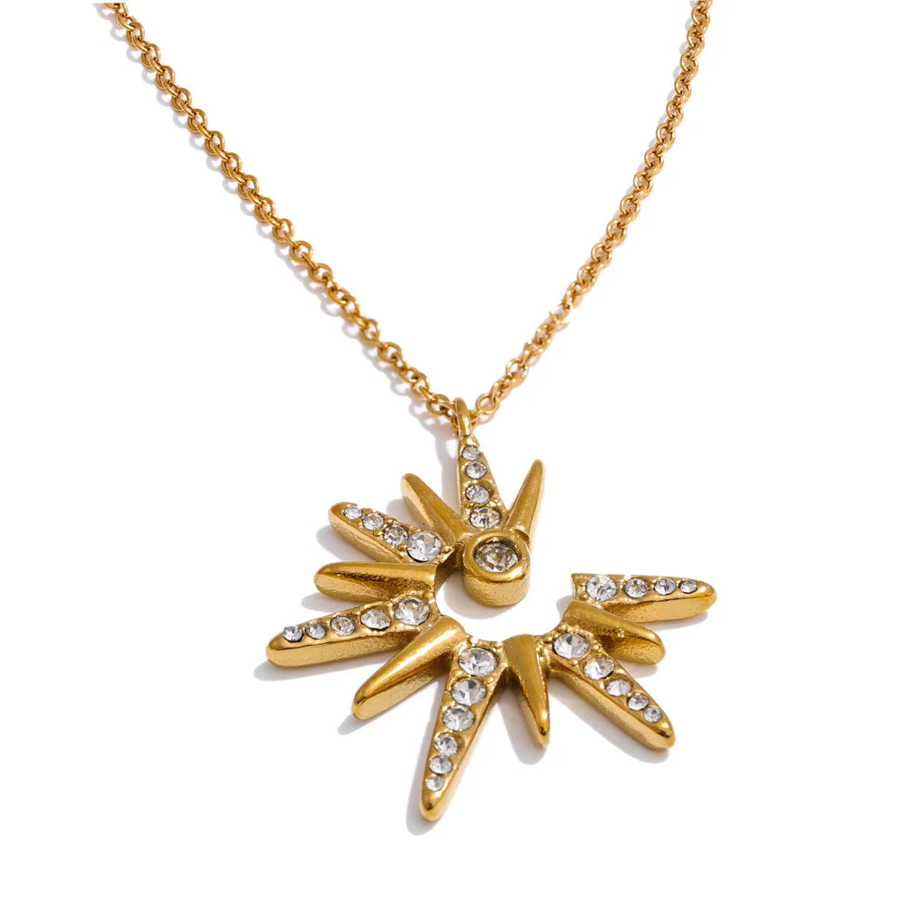 Yhpup colar com pingente de sol de zircônia, delicado, à prova d'água, estilo popular, aço inoxidável, joias de alta qualidade, presente