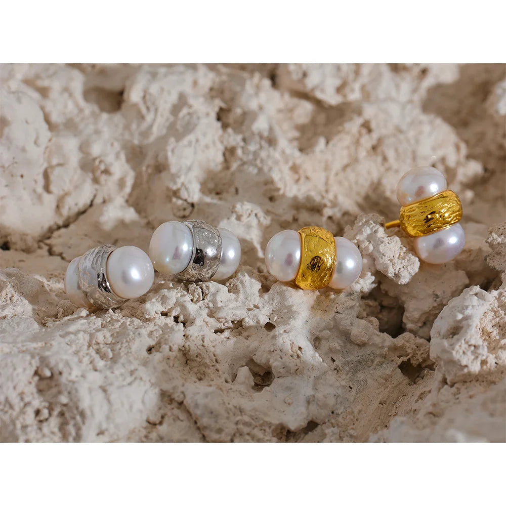 Brincos geométricos de prata esterlina, pérolas naturais de água doce, garanhão pequeno, moda de alta qualidade, joias finas, presente de luxo