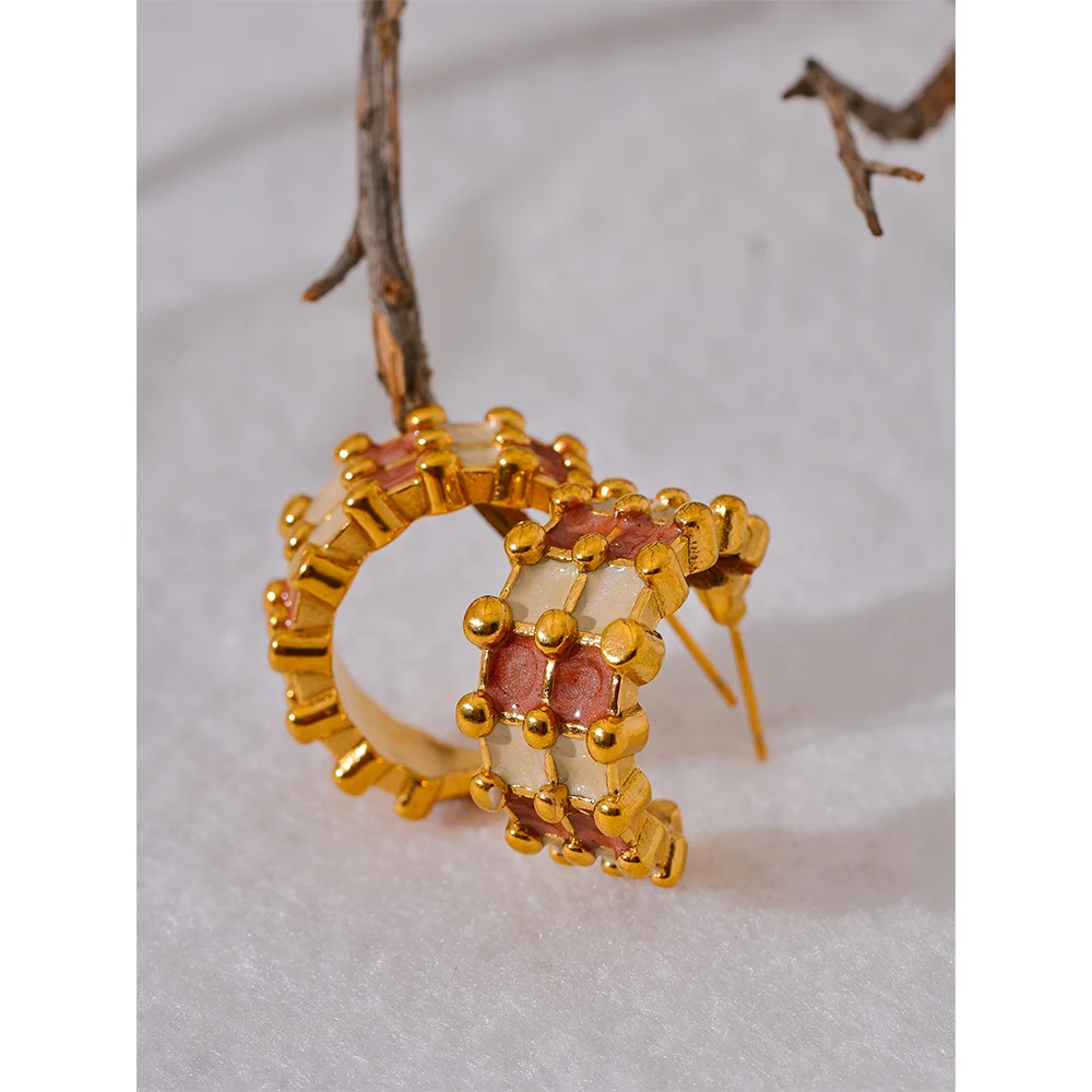 Yhpup moda esmalte aço inoxidável c-forma geométrica incomum brincos cor de ouro charme metal versátil jóias bijoux femme