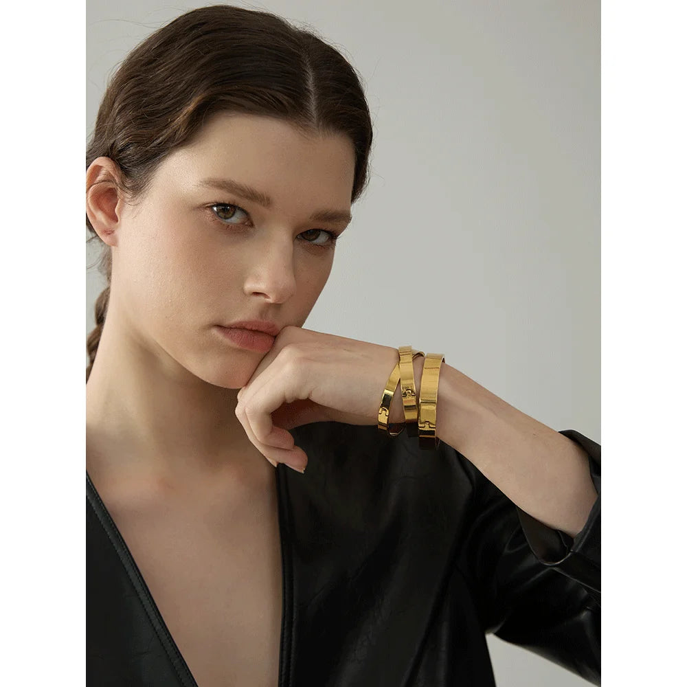 Yhpup pulseira larga redonda de aço inoxidável de alta qualidade, textura da moda, cor dourada e prateada, à prova d'água, joia, presente