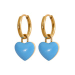 Yhpup-Brincos de argola feminina com esmalte de coração, charme impermeável fofo na moda, joias coloridas de verão, presente de gala, aço inoxidável