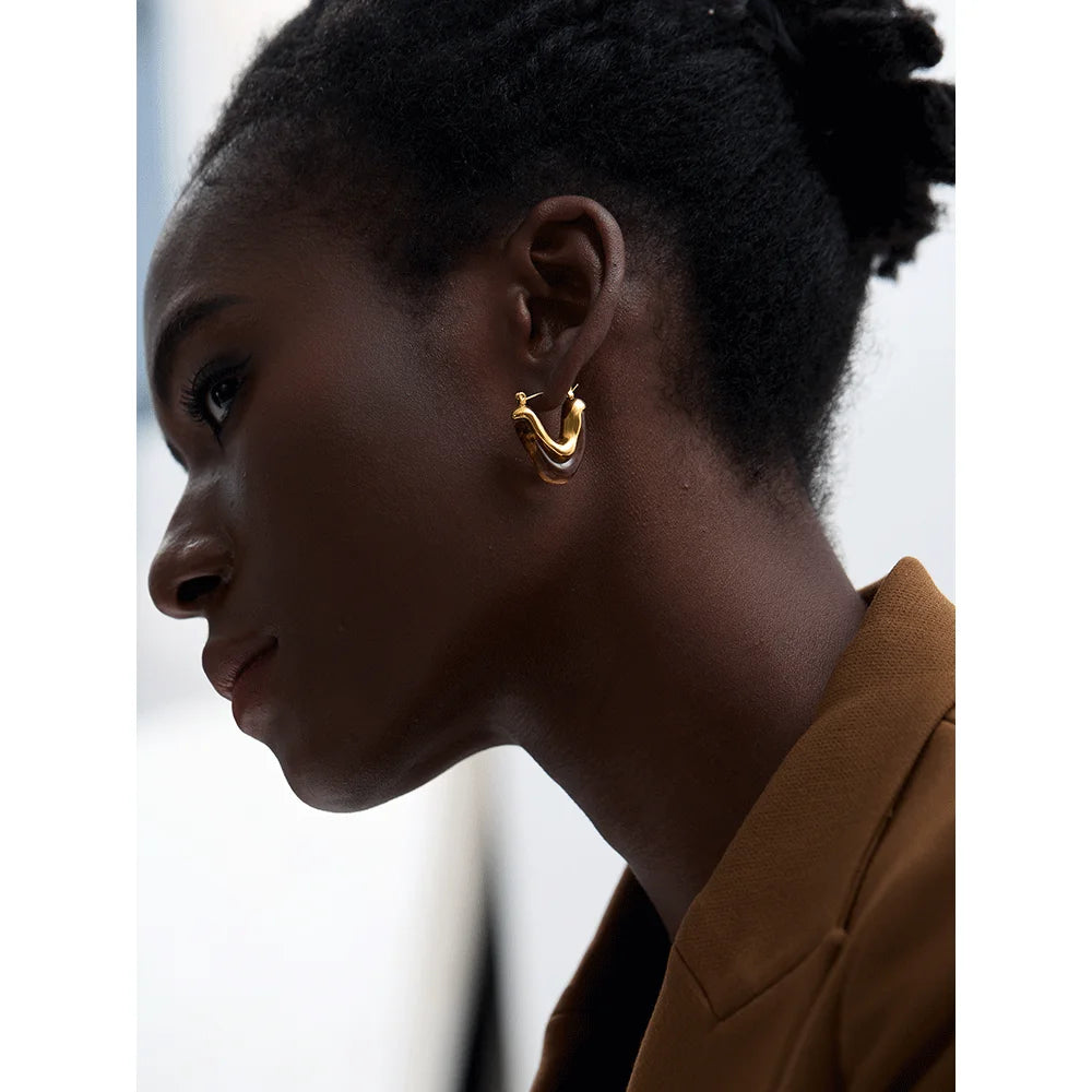 Yhpup moda ácido acético acrílico aço inoxidável v forma triângulo hoop brincos para mulheres temperamento charme jóias presente