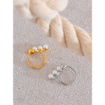 Yhpup requintado moda novo estilo anel de aço inoxidável simulado pérola ouro real 18k ouro pvd banhado jóias para presente feminino