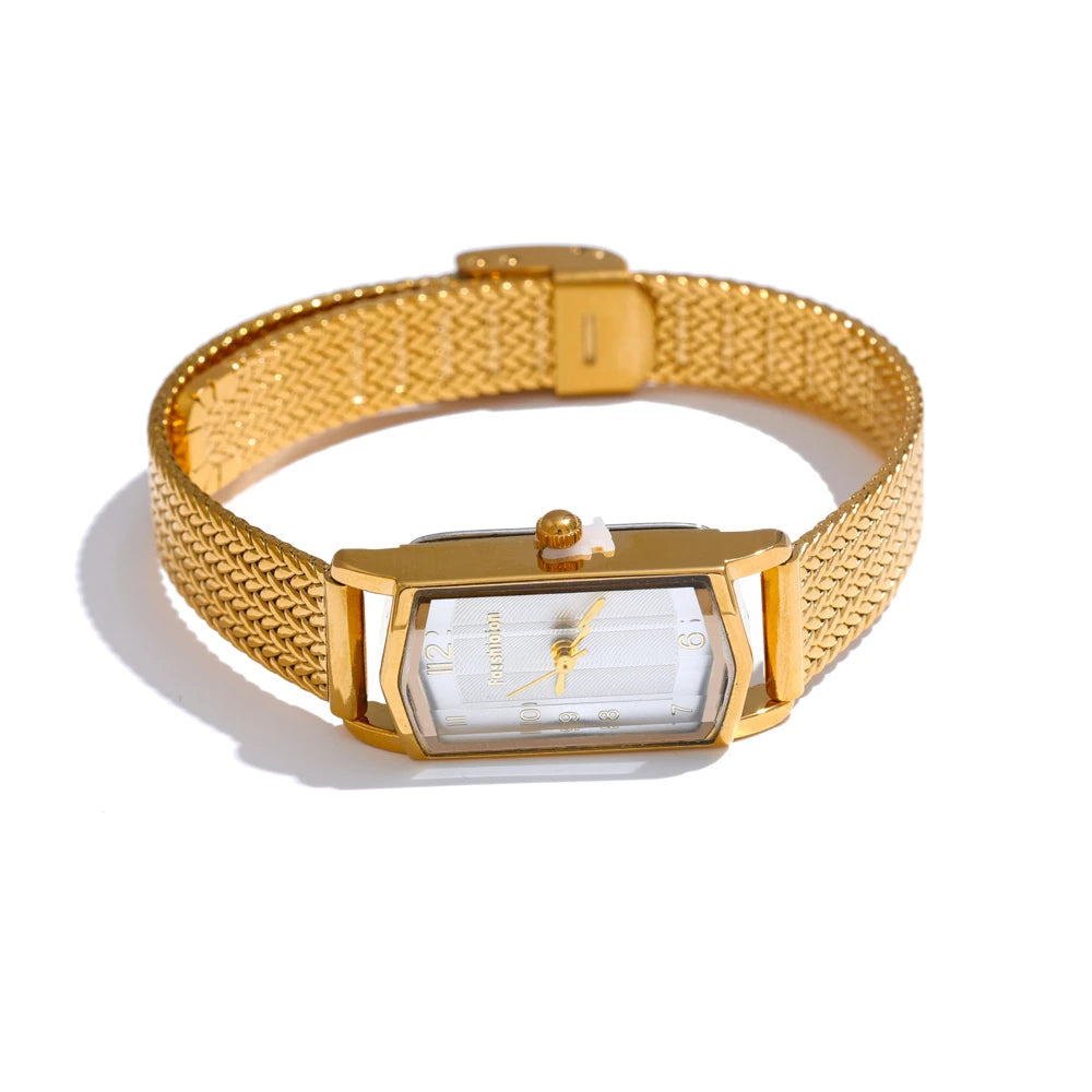 Yhpup Moda Relógio Lades' de Aço Inoxidável com Movimento Japão À Prova D 'Água Polido Brilhante 18K Ouro PVD Banhado Acessórios de Jóias