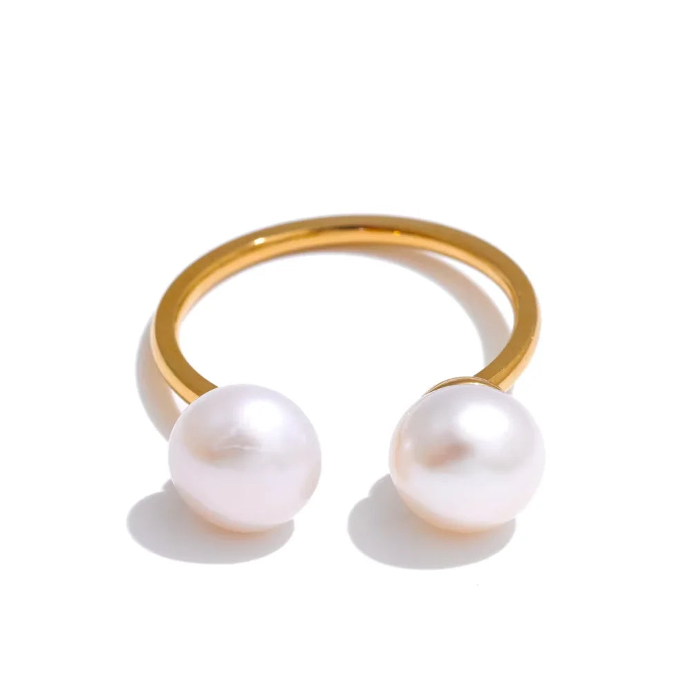 Yhpup 6789 # Anel ajustável de pérola natural de alta qualidade, moda requintada, banhado a ouro 18k, aço inoxidável, joia exclusiva, presente