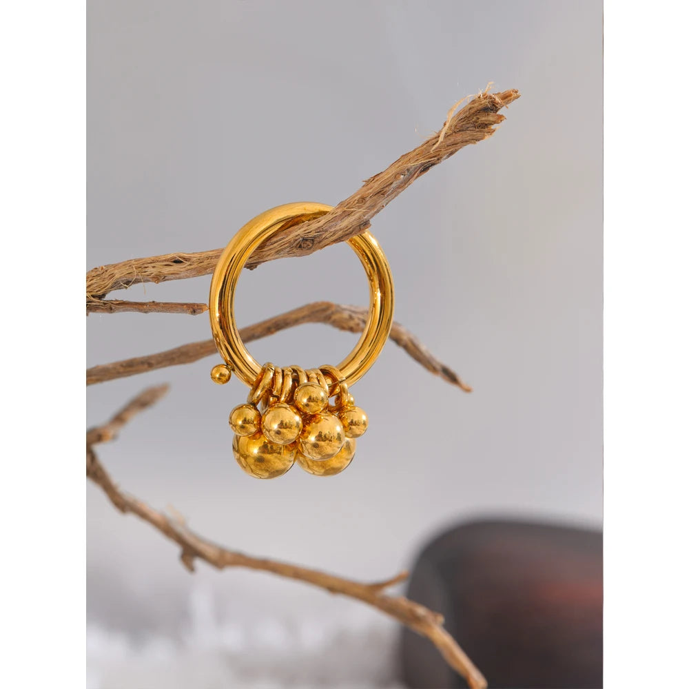 Yhpup declaração de aço inoxidável empilhados contas artesanal anel dourado para mulheres resistente a manchas metal atraente jóias exclusivas