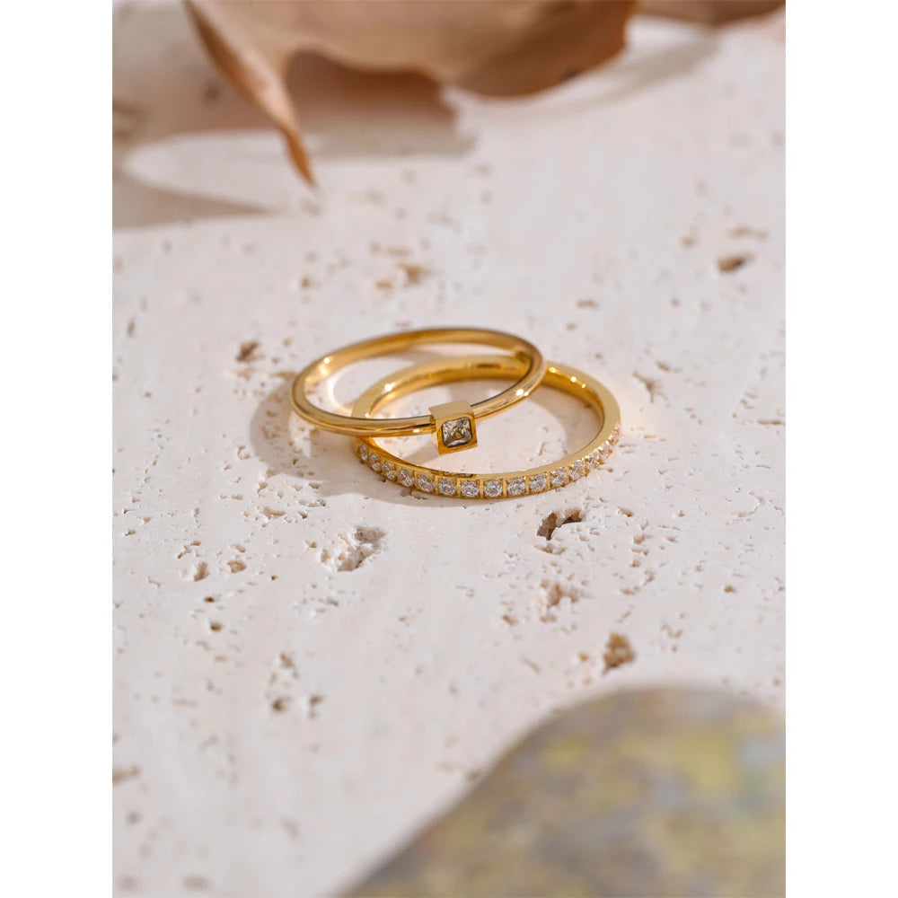 Yhpup 1 conjunto tamanho 6789 delicado zircônia cúbica empilhável anel 18k dourado pvd banhado a aço inoxidável joias de dedo de alta qualidade