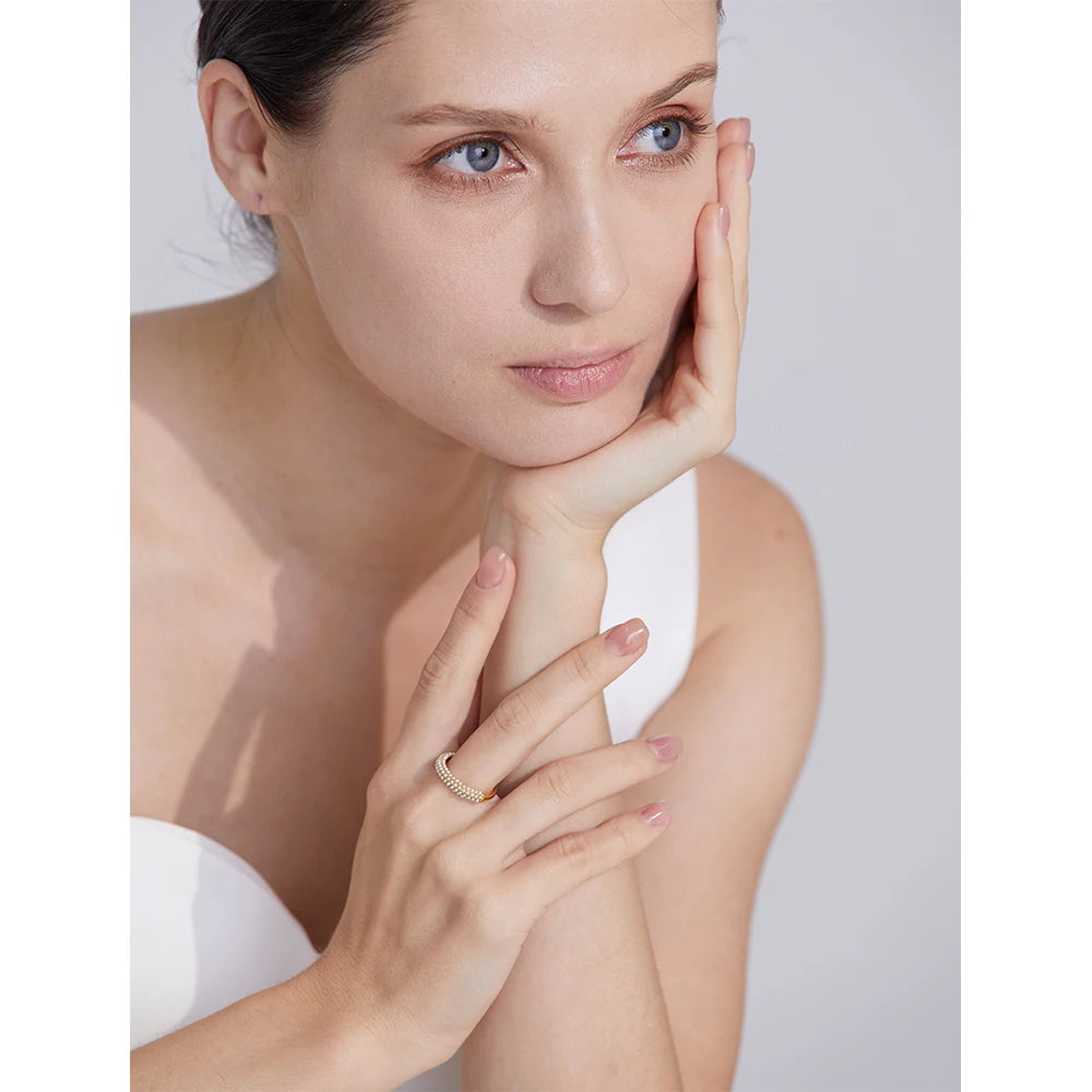 Yhpup elegante imitação de pérolas de aço inoxidável charme chique anel 18k banhado a ouro à prova d'água na moda joias românticas femininas