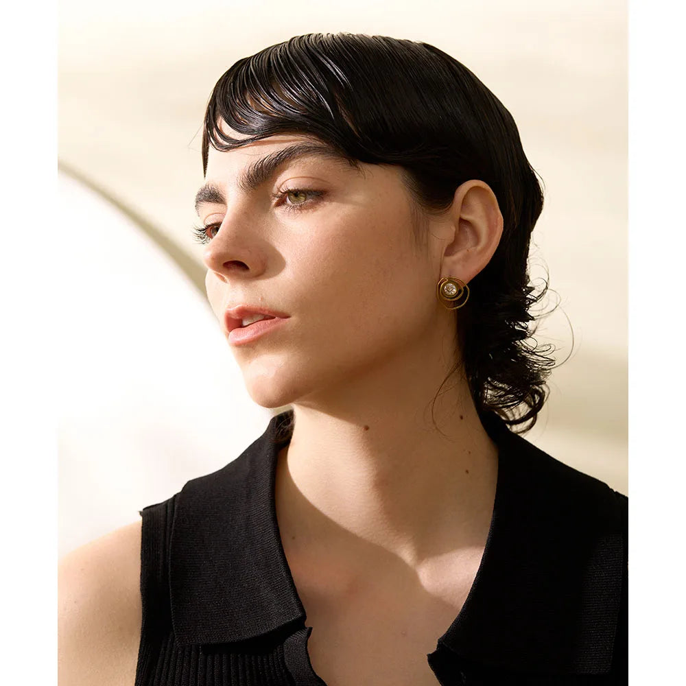 Yhpup novo aço inoxidável geométrico redondo irregular brincos moda zircônia cúbica metal temperamento jóias para mulher