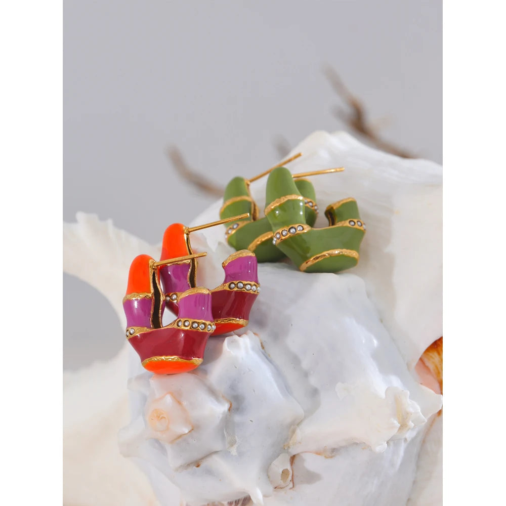 Yhpup brincos de aço inoxidável multicoloridos, exclusivos, Y2K, fundição colorida, joias da moda de alta qualidade, à prova d'água