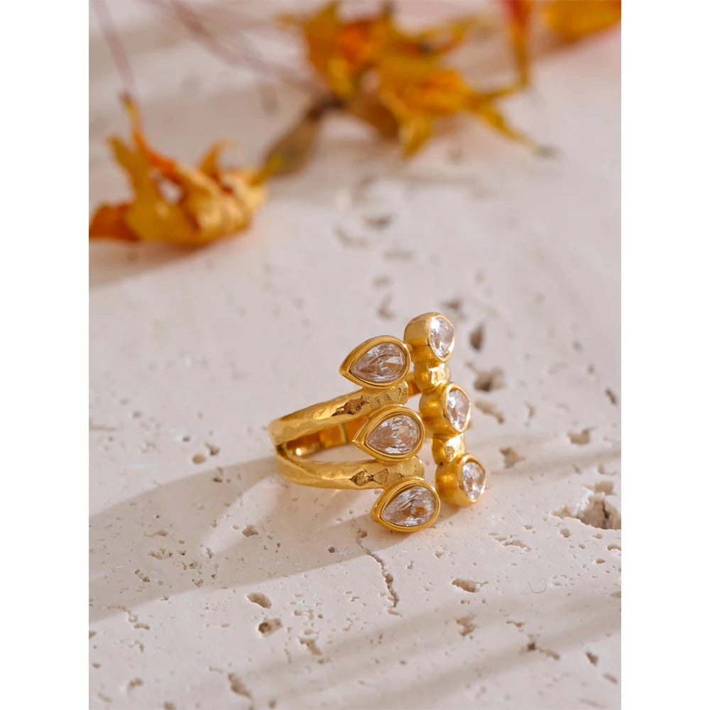 Yhpup tamanho 7.5 zircônia cúbica fundição anel dourado de aço inoxidável de alta qualidade banhado a PVD presente de joia de dedo