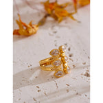 Yhpup tamanho 7.5 zircônia cúbica fundição anel dourado de aço inoxidável de alta qualidade banhado a PVD presente de joia de dedo