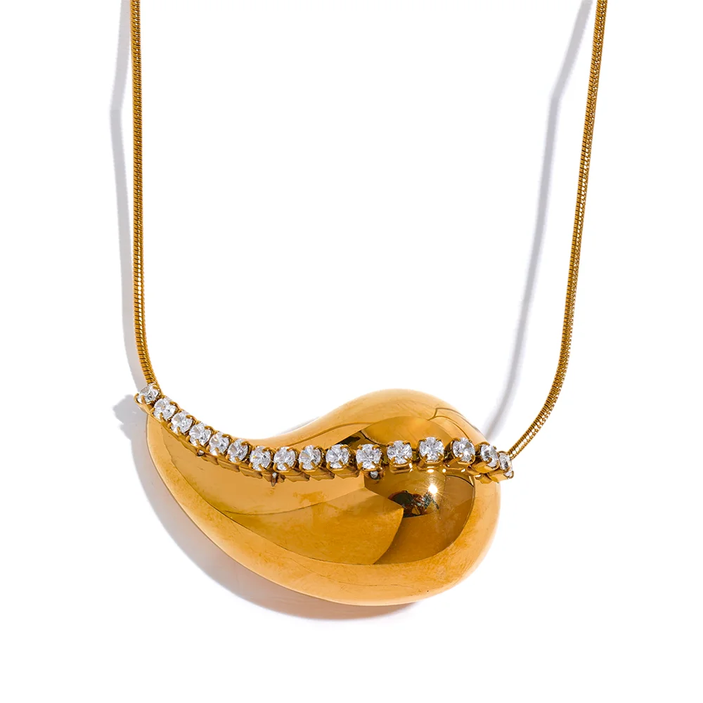 Yhpup popular incrustado zircônia cúbica gota de água pingente colar de aço inoxidável requintado estilo quente colar jóias presente