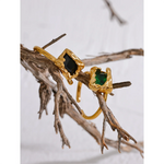 Yhpup preto verde zircônia cúbica aço inoxidável quadrado aberto anel 18k banhado a ouro de alta qualidade criativo à prova dwaterproof água jóias femininas