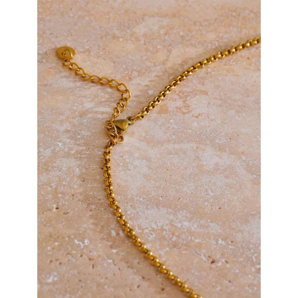 Yhpup círculo de aço inoxidável link dupla camada corrente colar dourado resistente à água metal moda declaração jóias acessórios