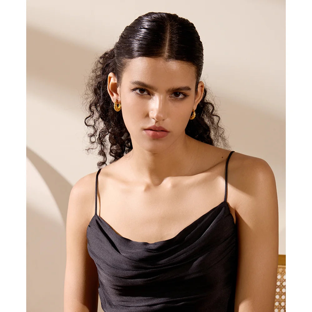 Yhpup 316l aço inoxidável coração geométrico hoop brincos 18k pvd banhado metal textura charme jóias orecchini da donna presente