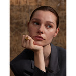 Yhpup declaração de aço inoxidável empilhados contas artesanal anel dourado para mulheres resistente a manchas metal atraente jóias exclusivas